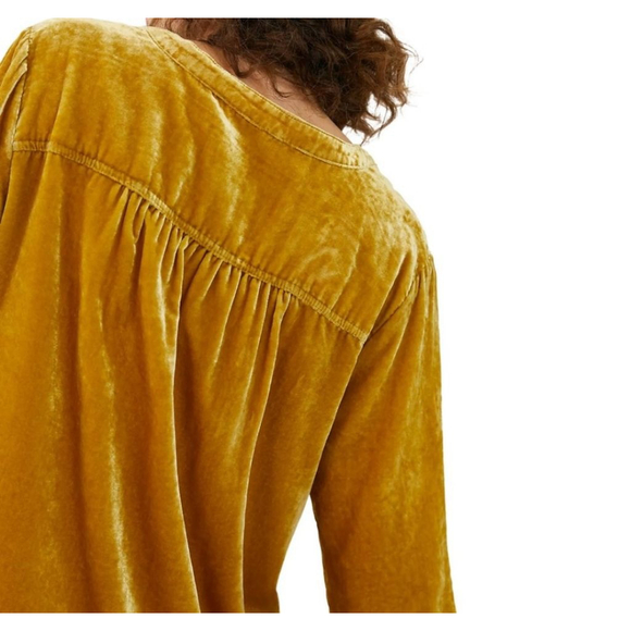 Women's Anthropologie Mustard Velvet Long Sleeve Dress XS (Oversized) - Picture 3 of 11